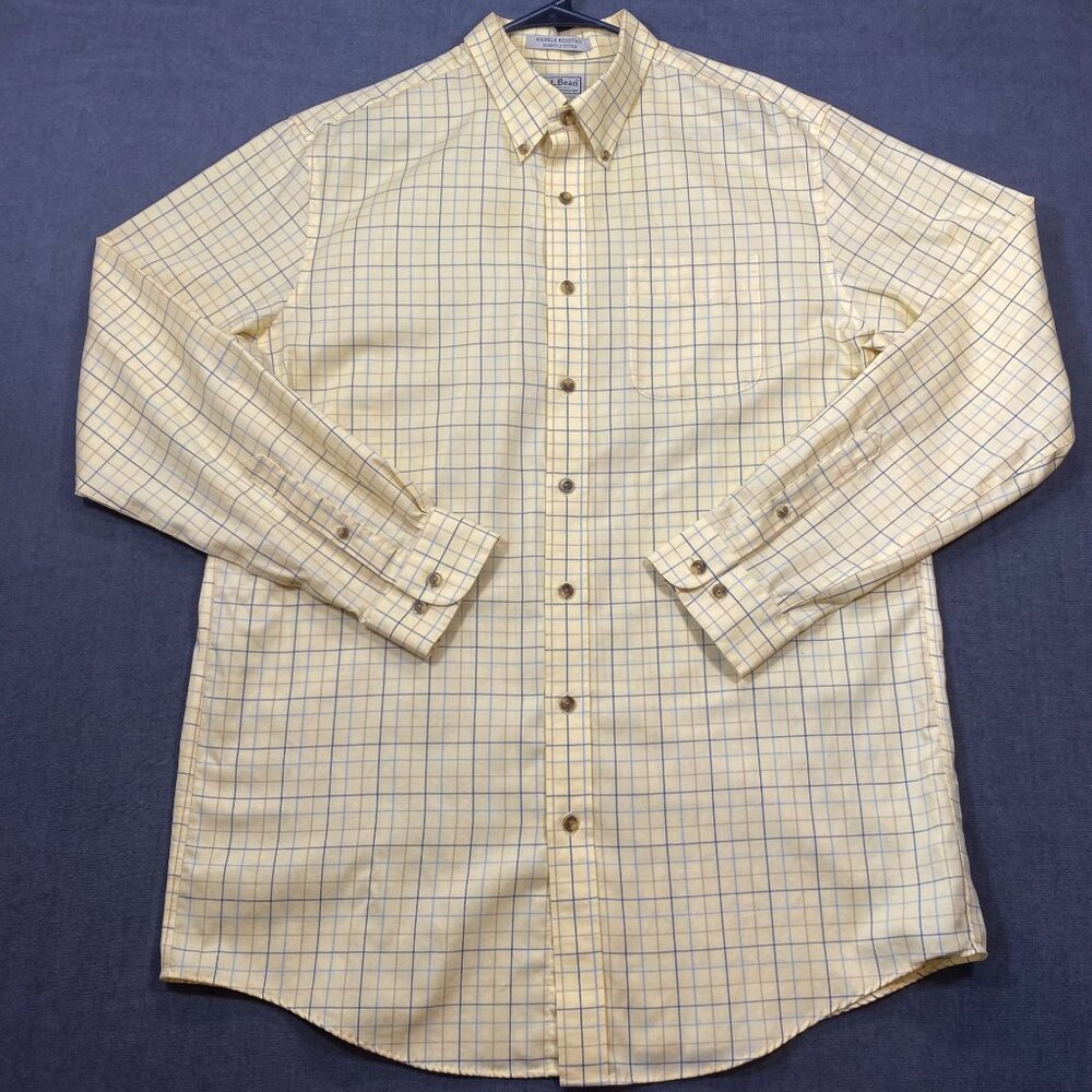 L.L.Bean Mens Yellow Button-Down Shirt L T Wrinkle-Resistant Slightly Fitted